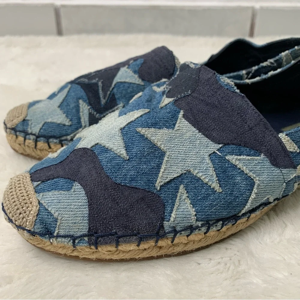 Valentino Garavani Women's Blue Star Print Denim Espadrilles Flats Shoes Size 40